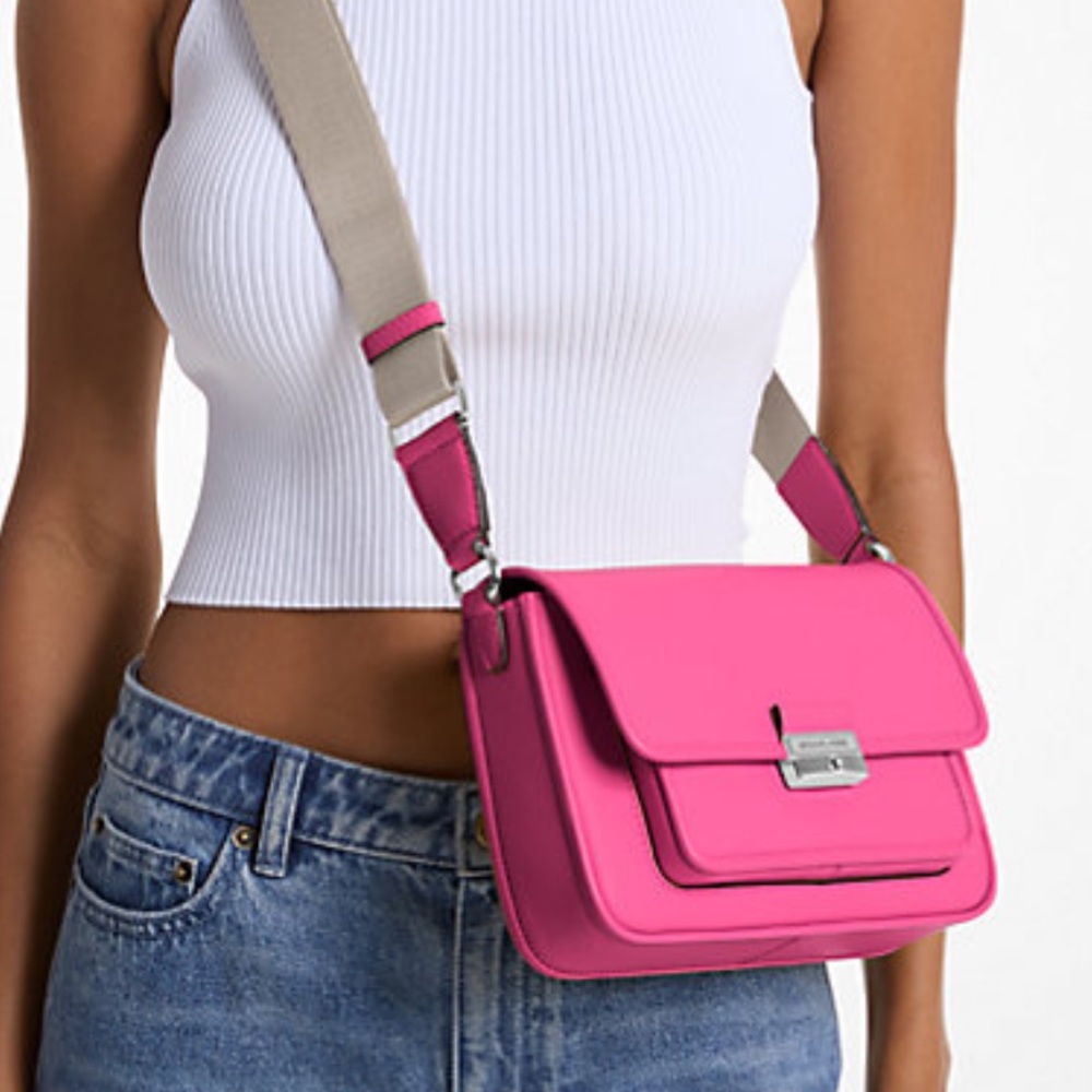 NWT Michael Kors Smooth Pink Leather Crossbody Messenger Bag $498 Retail